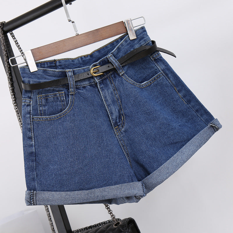 High-Waisted Denim Shorts Women's Loose Crimping Large Size Thin A Word Wide Legs JaysEssentials