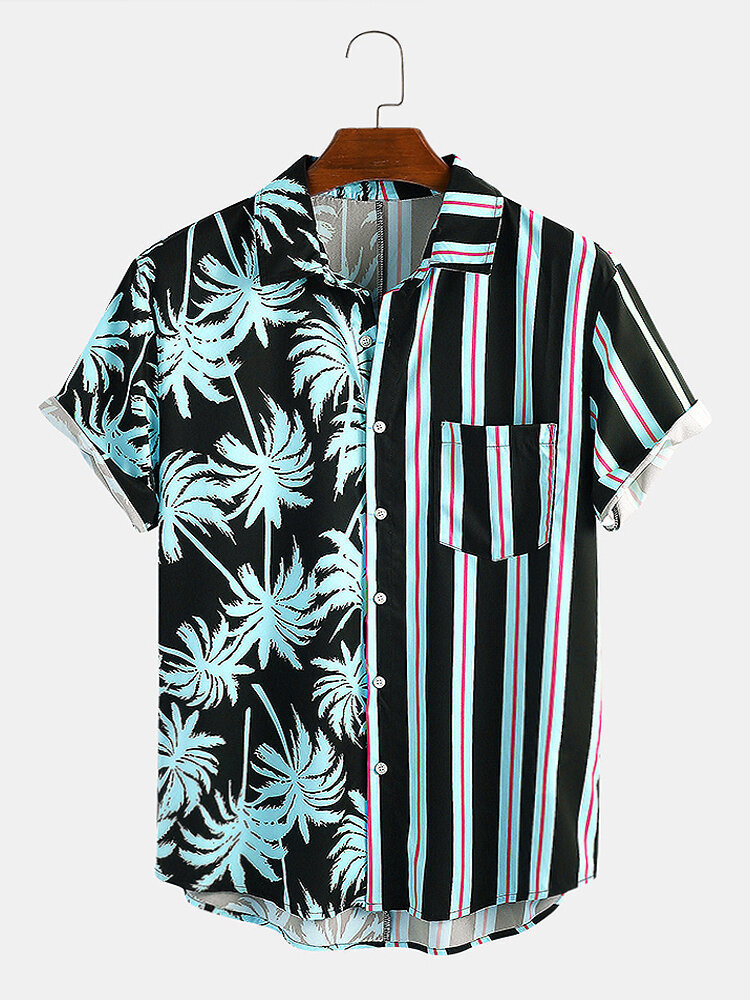 Men Clothing Summer New Men's Coconut Print Striped Shirt