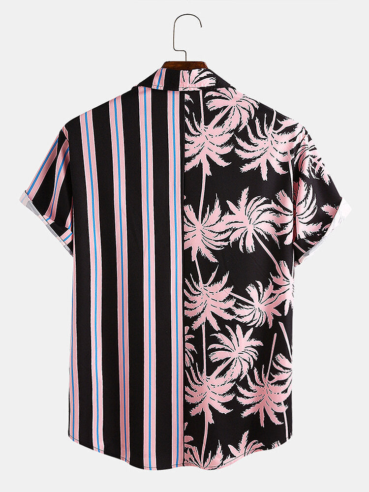 Men Clothing Summer New Men's Coconut Print Striped Shirt