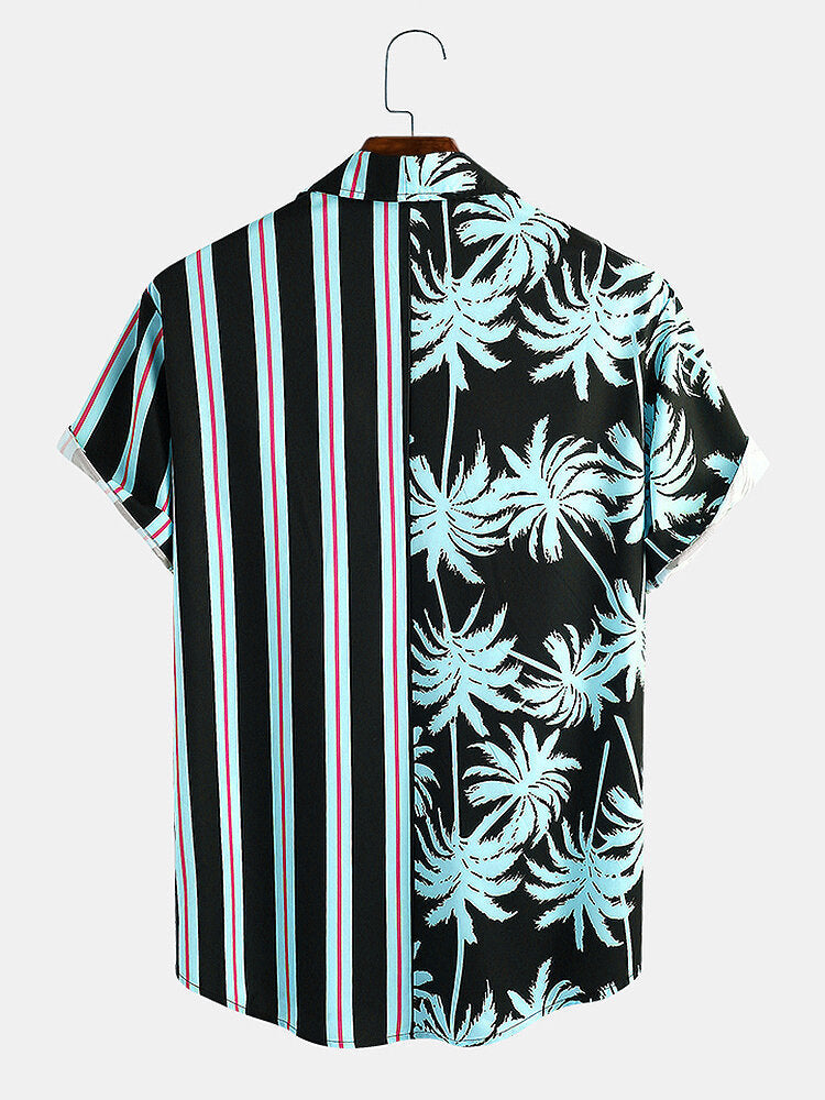 Men Clothing Summer New Men's Coconut Print Striped Shirt