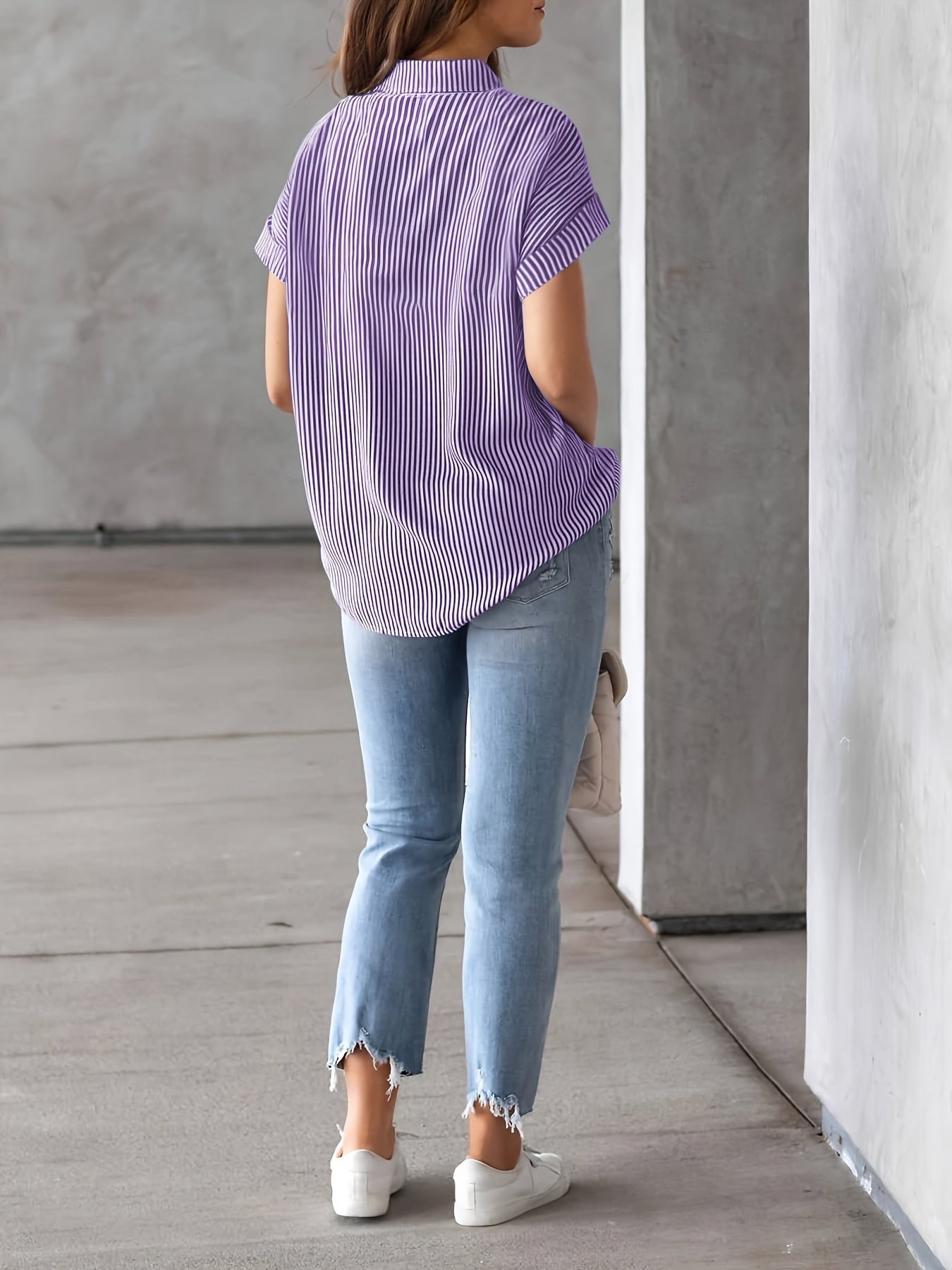 Elegant Plus Size Striped Blouse With Pocket For Women