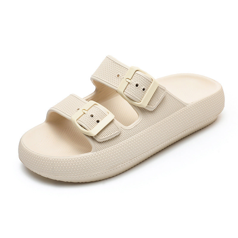 High Elastic Soft Rubber Double Buckle Slippers For Women