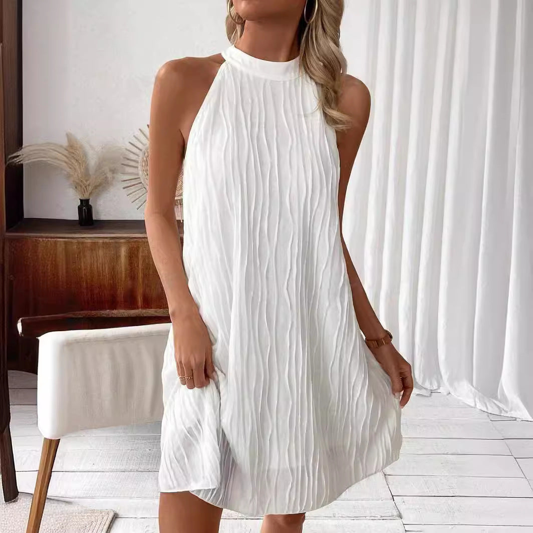 Fashion Dresses For Women Pure Color Halter Backless Dress JaysEssentials
