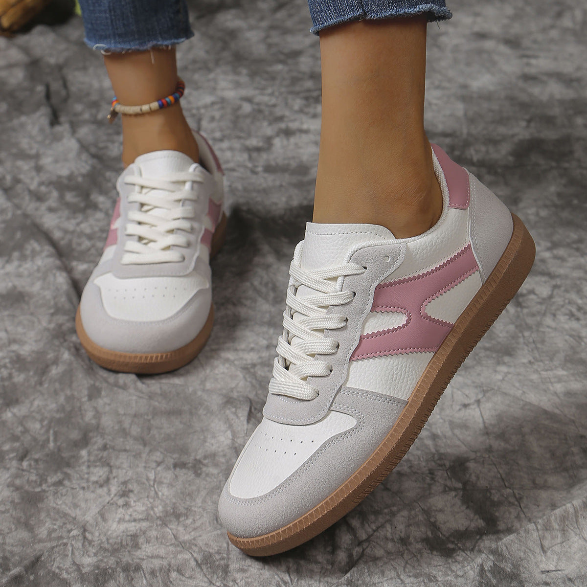 New Colorblock Lace-up Flats Shoes For Women Casual Style