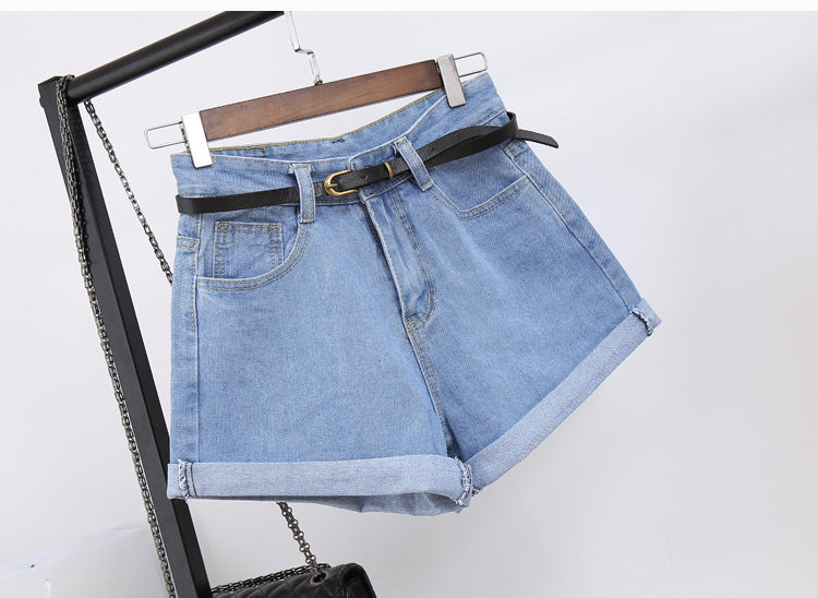 High-Waisted Denim Shorts Women's Loose Crimping Large Size Thin A Word Wide Legs JaysEssentials