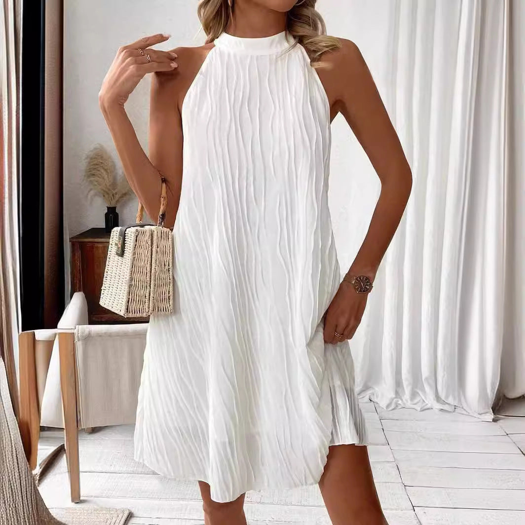Fashion Dresses For Women Pure Color Halter Backless Dress JaysEssentials