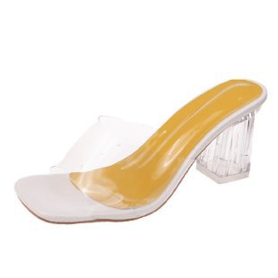 Square Head Transparent Wine Glass High Heel Slippers For Women