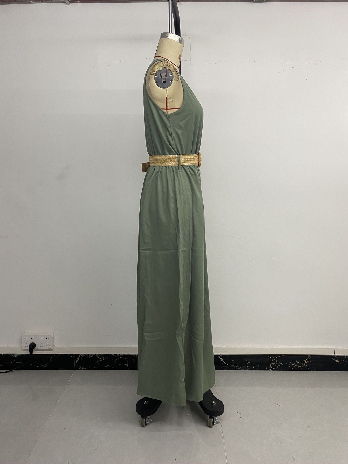 Summer Round-neck Sleeveless Split Dress With Button Design Fashion Solid Beach Long Dresses For Women Clothing JaysEssentials
