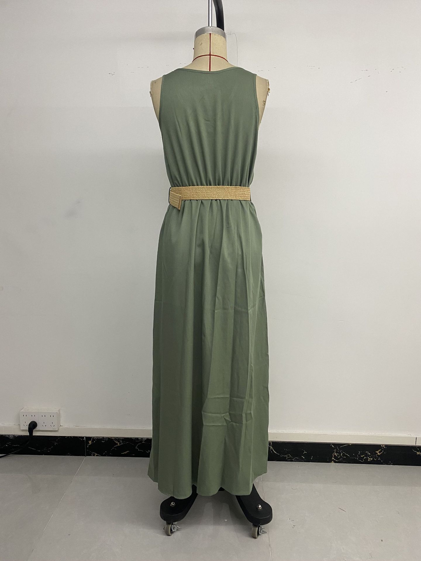 Summer Round-neck Sleeveless Split Dress With Button Design Fashion Solid Beach Long Dresses For Women Clothing JaysEssentials