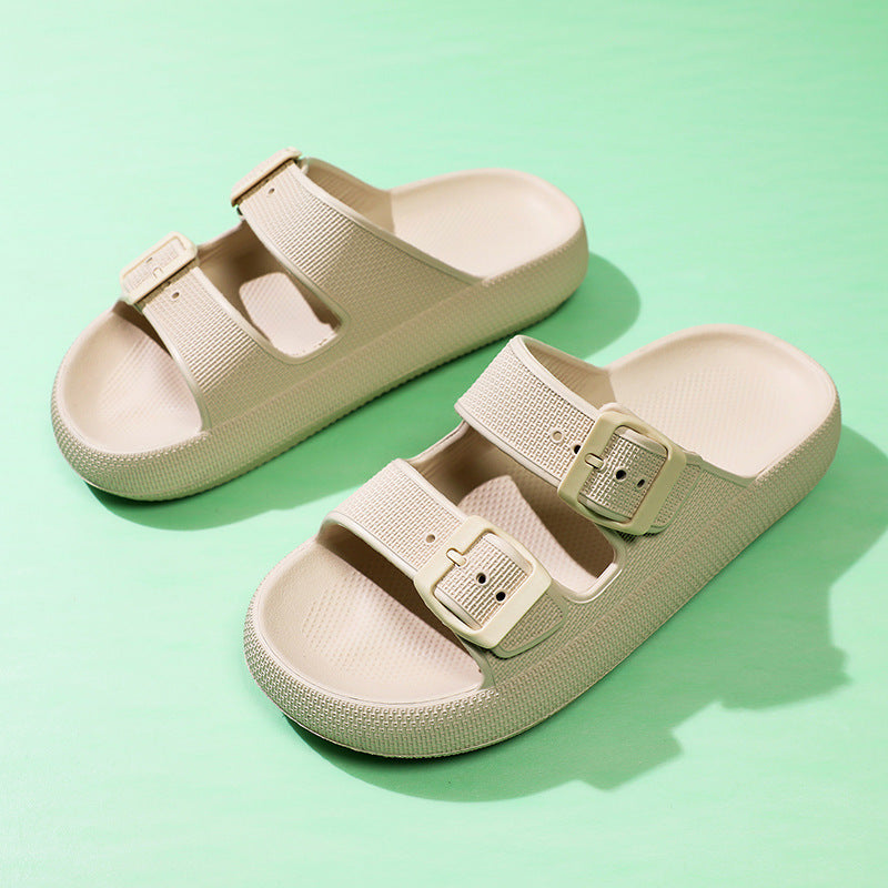 High Elastic Soft Rubber Double Buckle Slippers For Women