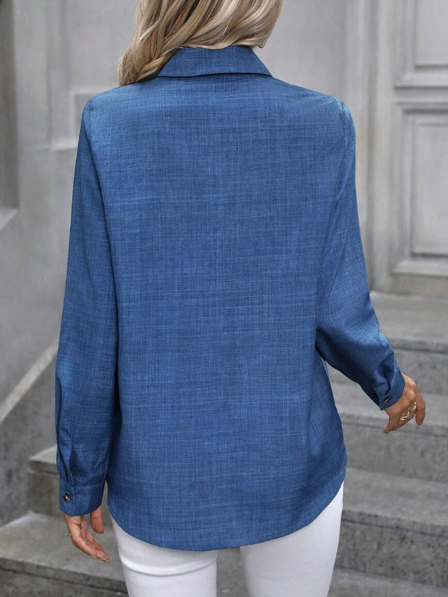 Women Casual Solid Color Long Sleeve Blouse Shirt Tops