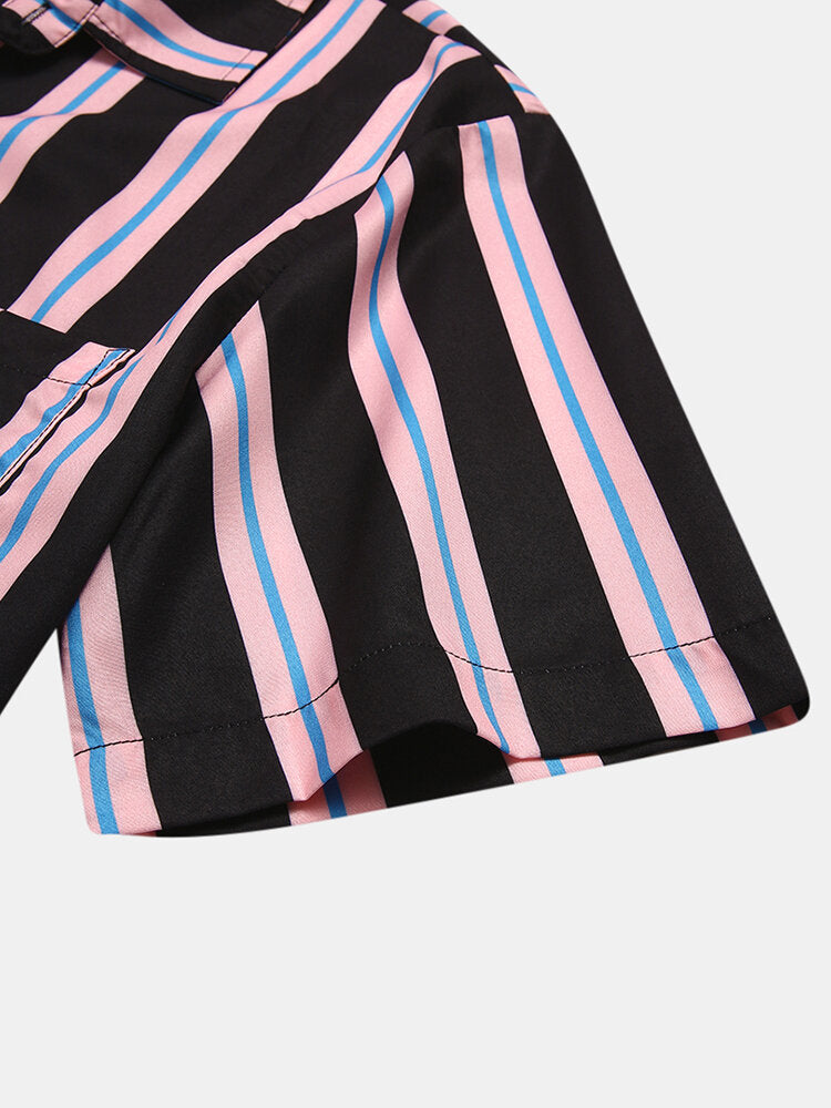 Men Clothing Summer New Men's Coconut Print Striped Shirt