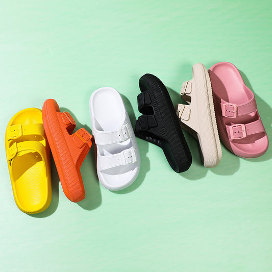 High Elastic Soft Rubber Double Buckle Slippers For Women