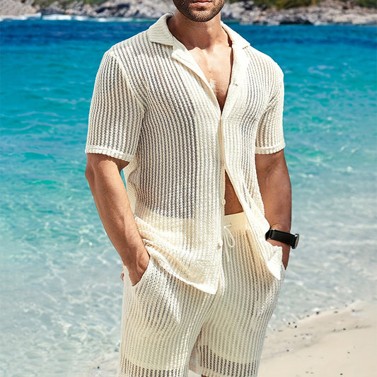 Men's Retro Cotton And Linen Stripes Henley Casual Loose Cardigan Shirt