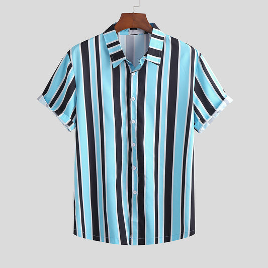 Men Stripe Shirts in Blue for Daily Casual Wear