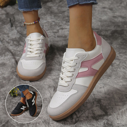 New Colorblock Lace-up Flats Shoes For Women Casual Style
