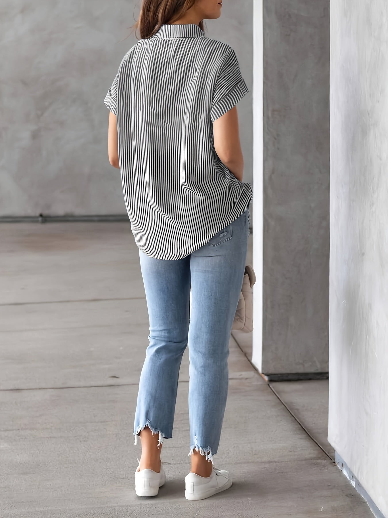 Elegant Plus Size Striped Blouse With Pocket For Women