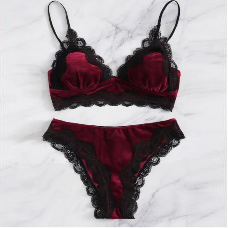 Women's Simple European And American Style Flannel Sexy Lingerie Suit