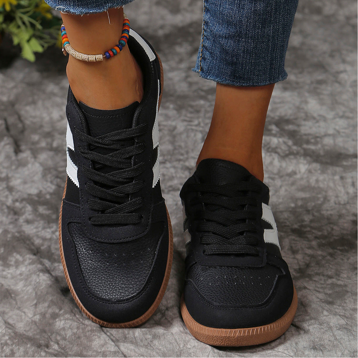 New Colorblock Lace-up Flats Shoes For Women Casual Style