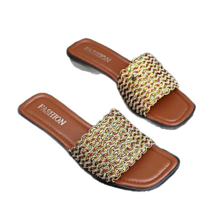 Women's Stylish Woven Square Toe Slippers for All-Day Comfort